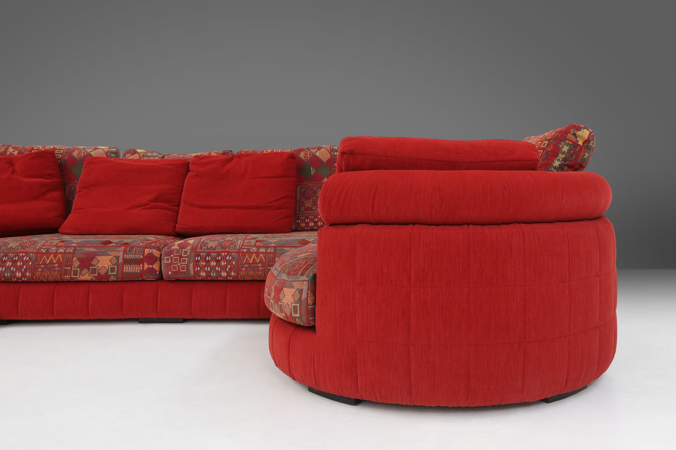 Modular Sofa in Red and Patterned Upholstery by Roche Bobois, France 1980sthumbnail